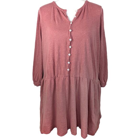 Free People Beach Mini Dress Tunic Dropwaist Linen Blend Pink Henley Small - Picture 2 of 9